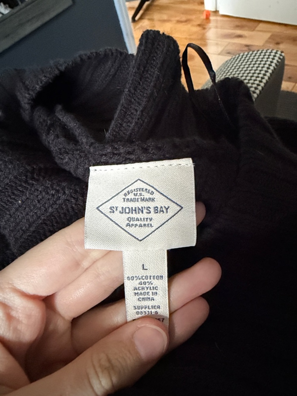 St. John's Bay Black Cable-Knit Open Cardigan - Picture 3 of 3